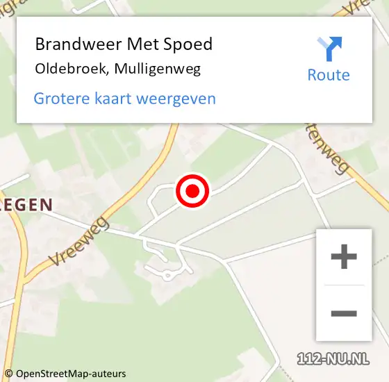 Locatie op kaart van de 112 melding: Brandweer Met Spoed Naar Oldebroek, Mulligenweg op 1 januari 2023 15:36