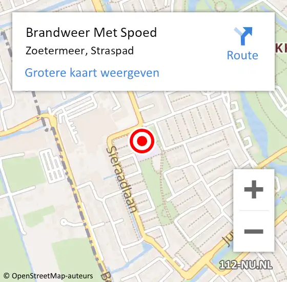 Locatie op kaart van de 112 melding: Brandweer Met Spoed Naar Zoetermeer, Straspad op 1 januari 2023 15:39