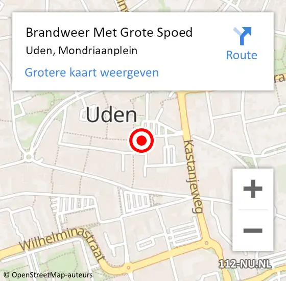 Locatie op kaart van de 112 melding: Brandweer Met Grote Spoed Naar Uden, Mondriaanplein op 1 januari 2023 15:49