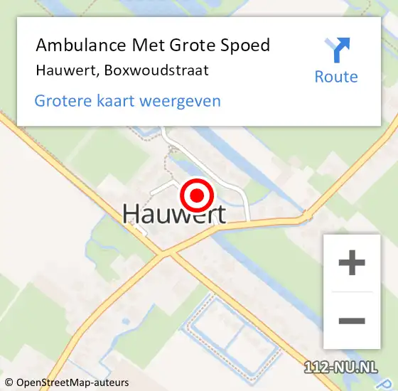 Locatie op kaart van de 112 melding: Ambulance Met Grote Spoed Naar Hauwert, Boxwoudstraat op 1 januari 2023 15:56