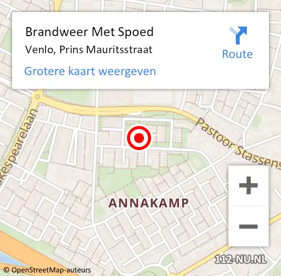 Locatie op kaart van de 112 melding: Brandweer Met Spoed Naar Venlo, Prins Mauritsstraat op 1 januari 2023 16:02