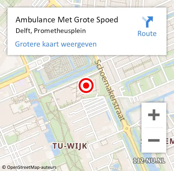 Locatie op kaart van de 112 melding: Ambulance Met Grote Spoed Naar Delft, Prometheusplein op 1 januari 2023 16:16