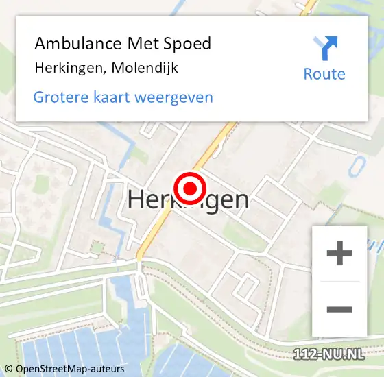 Locatie op kaart van de 112 melding: Ambulance Met Spoed Naar Herkingen, Molendijk op 10 augustus 2014 18:32