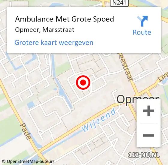 Locatie op kaart van de 112 melding: Ambulance Met Grote Spoed Naar Opmeer, Marsstraat op 1 januari 2023 16:22