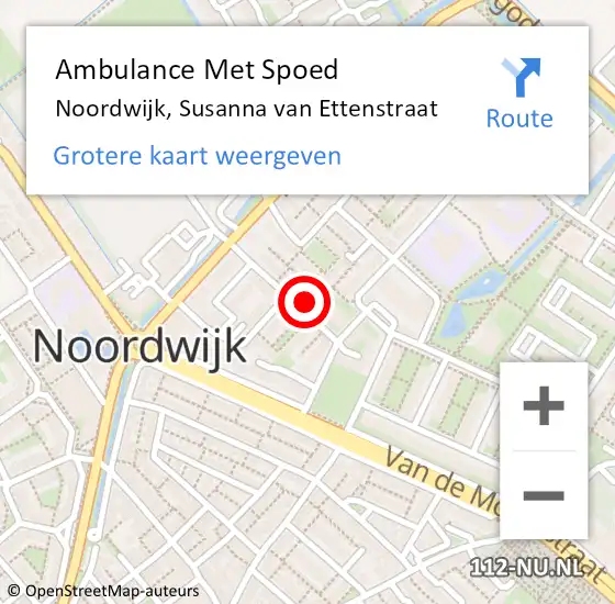 Locatie op kaart van de 112 melding: Ambulance Met Spoed Naar Noordwijk, Susanna van Ettenstraat op 1 januari 2023 16:30