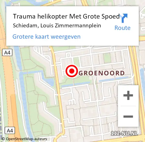 Locatie op kaart van de 112 melding: Trauma helikopter Met Grote Spoed Naar Schiedam, Louis Zimmermannplein op 1 januari 2023 16:53