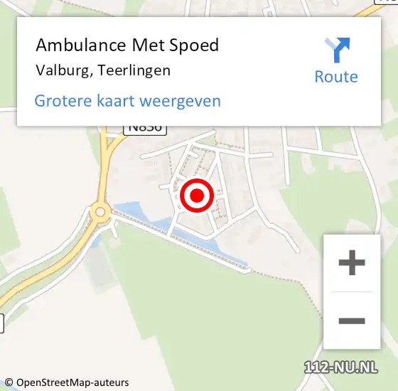 Locatie op kaart van de 112 melding: Ambulance Met Spoed Naar Valburg, Teerlingen op 1 januari 2023 16:58