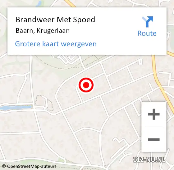 Locatie op kaart van de 112 melding: Brandweer Met Spoed Naar Baarn, Krugerlaan op 1 januari 2023 17:07