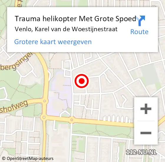 Locatie op kaart van de 112 melding: Trauma helikopter Met Grote Spoed Naar Venlo, Karel van de Woestijnestraat op 1 januari 2023 17:37