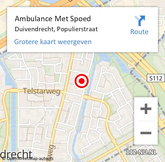 Locatie op kaart van de 112 melding: Ambulance Met Spoed Naar Duivendrecht, Populierstraat op 1 januari 2023 17:53