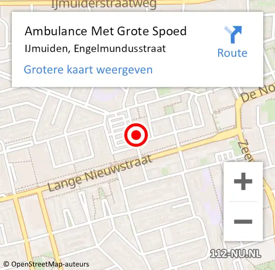 Locatie op kaart van de 112 melding: Ambulance Met Grote Spoed Naar IJmuiden, Engelmundusstraat op 1 januari 2023 18:20