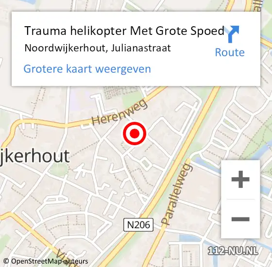 Locatie op kaart van de 112 melding: Trauma helikopter Met Grote Spoed Naar Noordwijkerhout, Julianastraat op 1 januari 2023 19:01