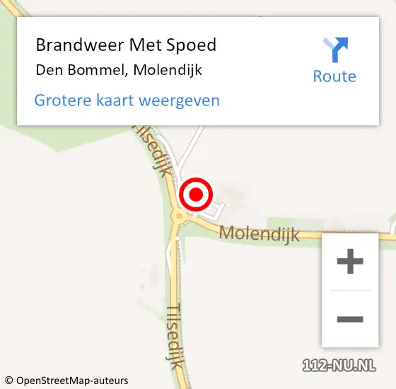 Locatie op kaart van de 112 melding: Brandweer Met Spoed Naar Den Bommel, Molendijk op 1 januari 2023 19:29