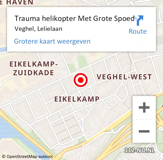 Locatie op kaart van de 112 melding: Trauma helikopter Met Grote Spoed Naar Veghel, Lelielaan op 1 januari 2023 19:36