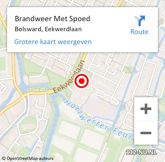 Locatie op kaart van de 112 melding: Brandweer Met Spoed Naar Bolsward, Eekwerdlaan op 1 januari 2023 19:57