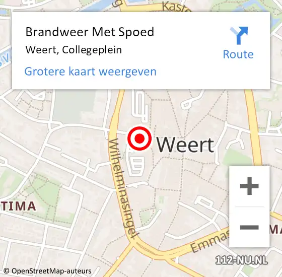 Locatie op kaart van de 112 melding: Brandweer Met Spoed Naar Weert, Collegeplein op 1 januari 2023 20:08