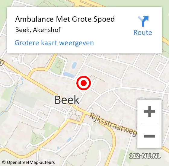 Locatie op kaart van de 112 melding: Ambulance Met Grote Spoed Naar Beek, Akenshof op 1 januari 2023 20:28