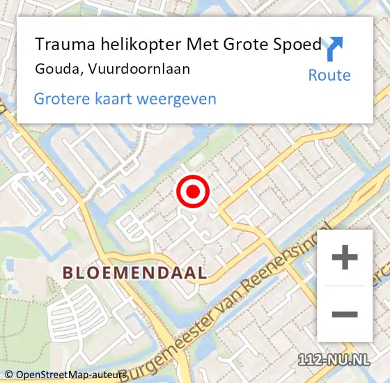 Locatie op kaart van de 112 melding: Trauma helikopter Met Grote Spoed Naar Gouda, Vuurdoornlaan op 1 januari 2023 21:16