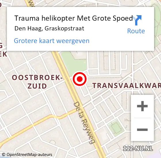 Locatie op kaart van de 112 melding: Trauma helikopter Met Grote Spoed Naar Den Haag, Graskopstraat op 1 januari 2023 22:09