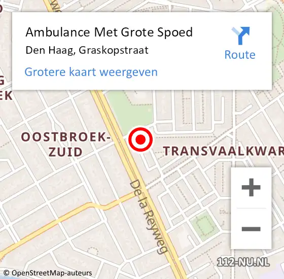 Locatie op kaart van de 112 melding: Ambulance Met Grote Spoed Naar Den Haag, Graskopstraat op 1 januari 2023 22:11