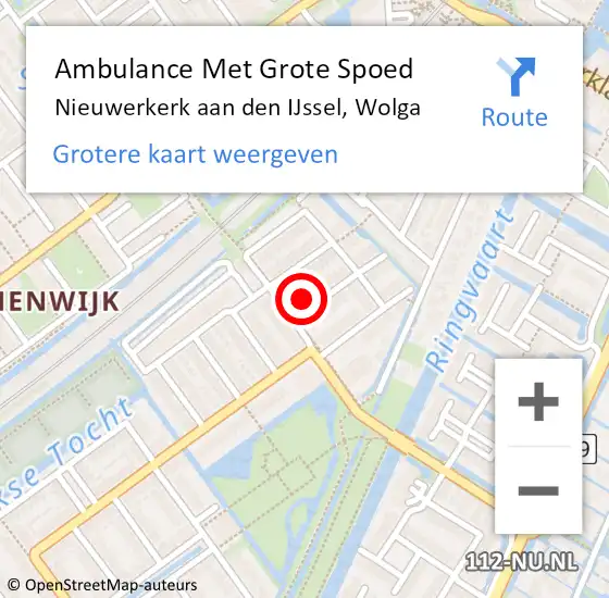 Locatie op kaart van de 112 melding: Ambulance Met Grote Spoed Naar Nieuwerkerk aan den IJssel, Wolga op 1 januari 2023 22:11