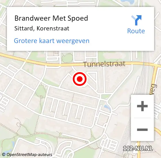 Locatie op kaart van de 112 melding: Brandweer Met Spoed Naar Sittard, Korenstraat op 1 januari 2023 22:39