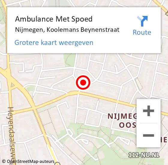 Locatie op kaart van de 112 melding: Ambulance Met Spoed Naar Nijmegen, Koolemans Beynenstraat op 2 januari 2023 00:43