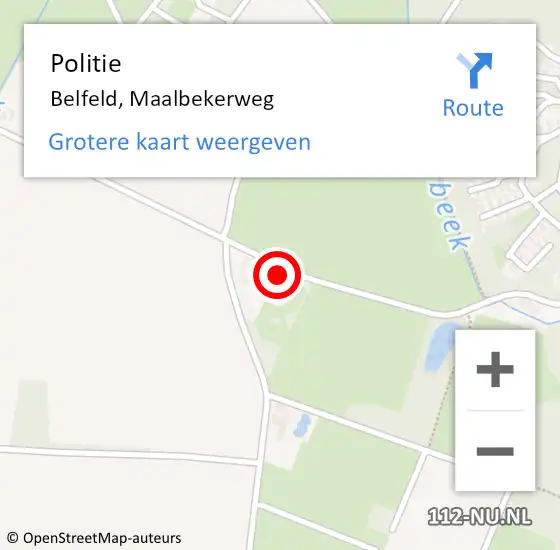 Locatie op kaart van de 112 melding: Politie Belfeld, Maalbekerweg op 2 januari 2023 00:58