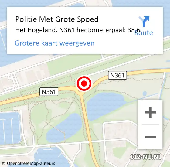 Locatie op kaart van de 112 melding: Politie Met Grote Spoed Naar Het Hogeland, N361 hectometerpaal: 38,6 op 2 januari 2023 01:17