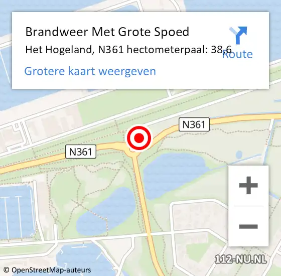 Locatie op kaart van de 112 melding: Brandweer Met Grote Spoed Naar Het Hogeland, N361 hectometerpaal: 38,6 op 2 januari 2023 01:19