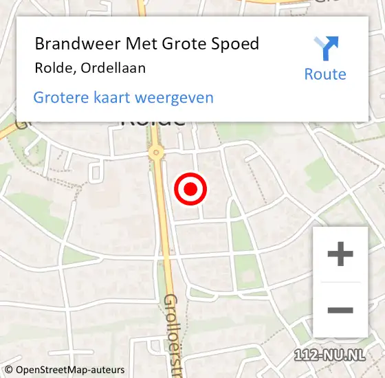 Locatie op kaart van de 112 melding: Brandweer Met Grote Spoed Naar Rolde, Ordellaan op 2 januari 2023 04:04