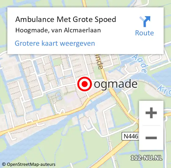 Locatie op kaart van de 112 melding: Ambulance Met Grote Spoed Naar Hoogmade, van Alcmaerlaan op 2 januari 2023 08:09