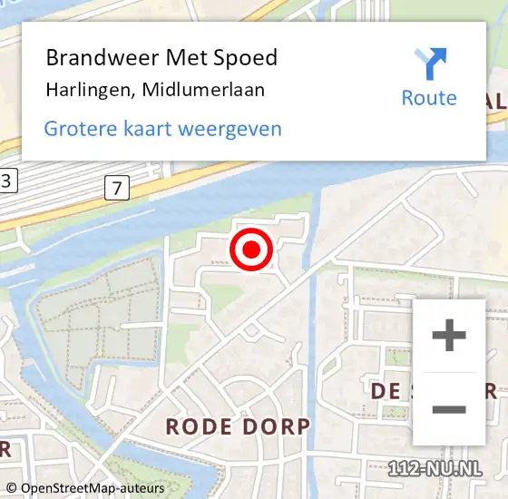 Locatie op kaart van de 112 melding: Brandweer Met Spoed Naar Harlingen, Midlumerlaan op 2 januari 2023 08:44