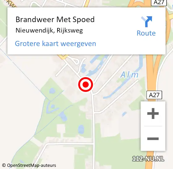 Locatie op kaart van de 112 melding: Brandweer Met Spoed Naar Nieuwendijk, Rijksweg op 2 januari 2023 08:46