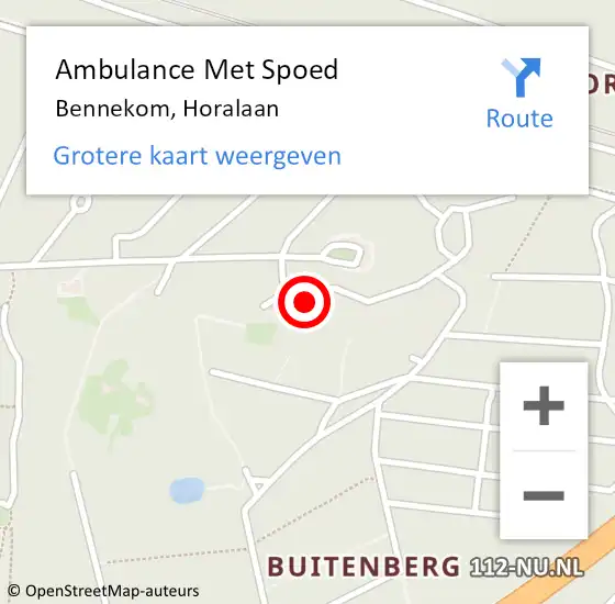 Locatie op kaart van de 112 melding: Ambulance Met Spoed Naar Bennekom, Horalaan op 2 januari 2023 08:48