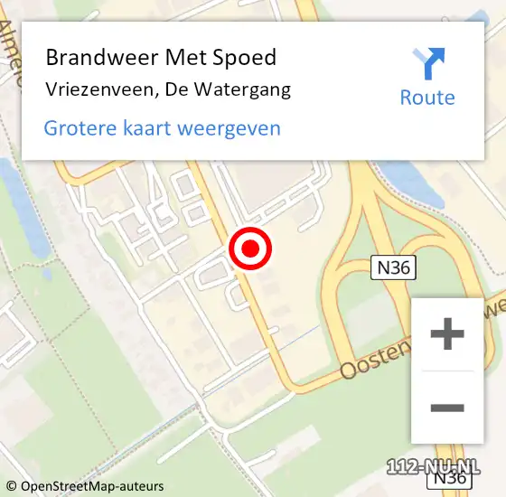 Locatie op kaart van de 112 melding: Brandweer Met Spoed Naar Vriezenveen, De Watergang op 2 januari 2023 09:06