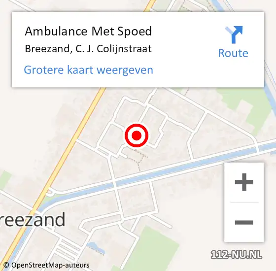 Locatie op kaart van de 112 melding: Ambulance Met Spoed Naar Breezand, C. J. Colijnstraat op 2 januari 2023 09:20