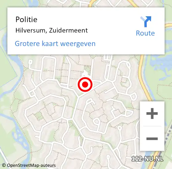 Locatie op kaart van de 112 melding: Politie Hilversum, Zuidermeent op 2 januari 2023 09:46