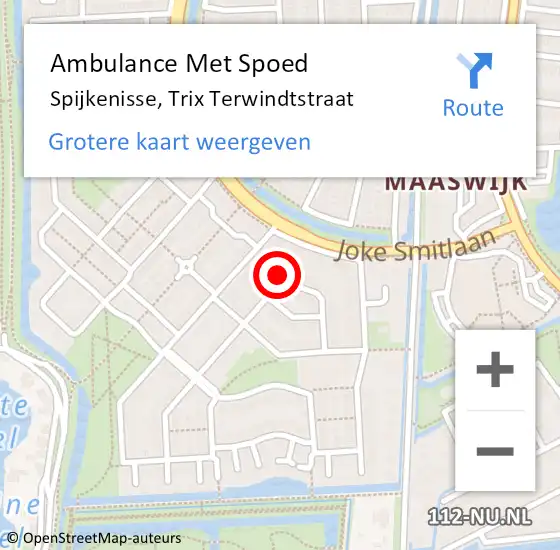 Locatie op kaart van de 112 melding: Ambulance Met Spoed Naar Spijkenisse, Trix Terwindtstraat op 2 januari 2023 11:09