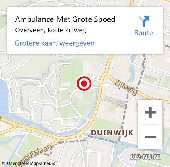 Locatie op kaart van de 112 melding: Ambulance Met Grote Spoed Naar Overveen, Korte Zijlweg op 2 januari 2023 11:20