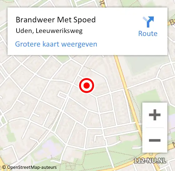 Locatie op kaart van de 112 melding: Brandweer Met Spoed Naar Uden, Leeuweriksweg op 2 januari 2023 11:35