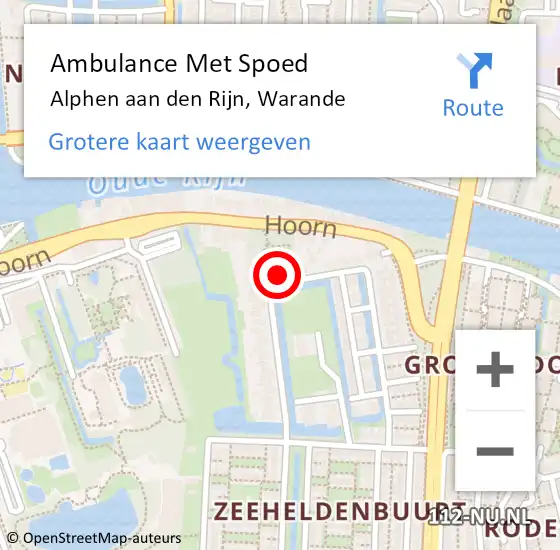 Locatie op kaart van de 112 melding: Ambulance Met Spoed Naar Alphen aan den Rijn, Warande op 2 januari 2023 12:13