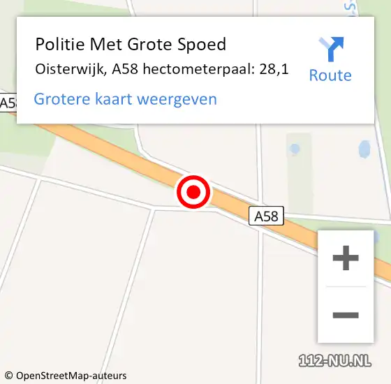 Locatie op kaart van de 112 melding: Politie Met Grote Spoed Naar Oisterwijk, A58 hectometerpaal: 28,1 op 2 januari 2023 12:26