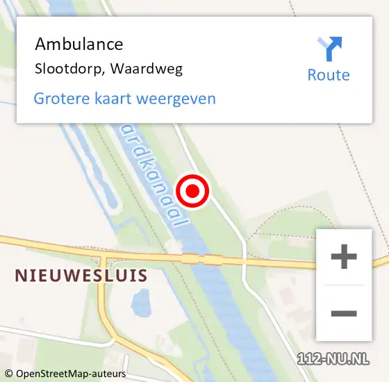 Locatie op kaart van de 112 melding: Ambulance Slootdorp, Waardweg op 2 januari 2023 12:26