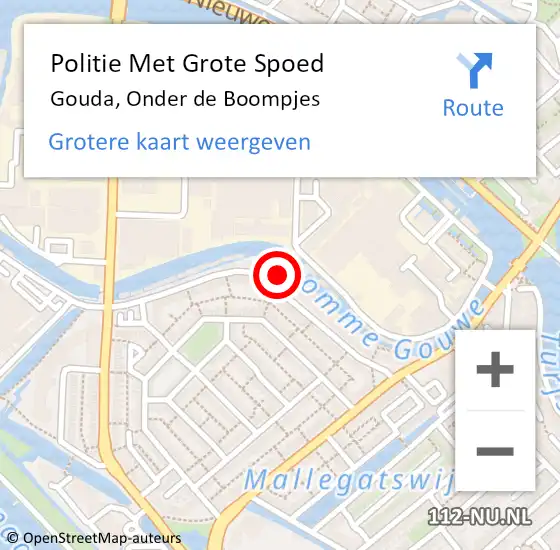 Locatie op kaart van de 112 melding: Politie Met Grote Spoed Naar Gouda, Onder de Boompjes op 2 januari 2023 13:08