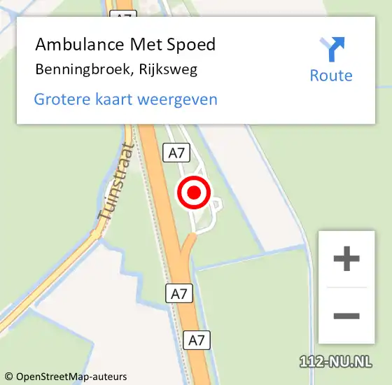 Locatie op kaart van de 112 melding: Ambulance Met Spoed Naar Benningbroek, Rijksweg op 2 januari 2023 13:38