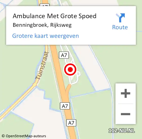 Locatie op kaart van de 112 melding: Ambulance Met Grote Spoed Naar Benningbroek, Rijksweg op 2 januari 2023 13:54