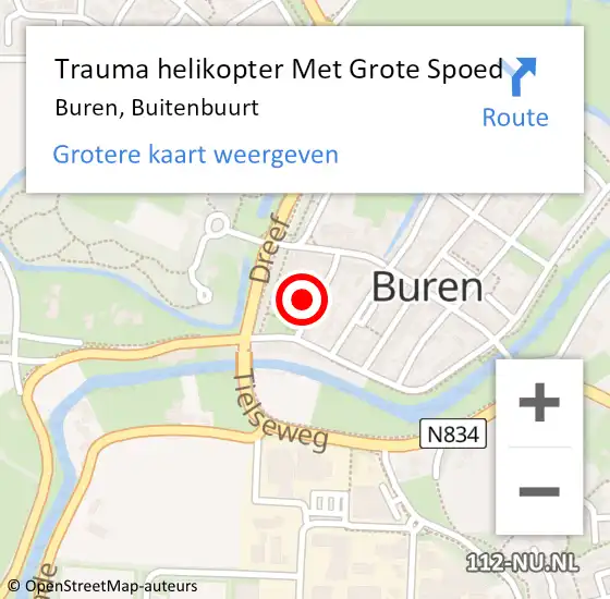 Locatie op kaart van de 112 melding: Trauma helikopter Met Grote Spoed Naar Buren, Buitenbuurt op 2 januari 2023 14:41