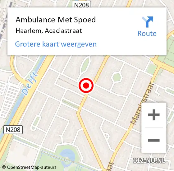 Locatie op kaart van de 112 melding: Ambulance Met Spoed Naar Haarlem, Acaciastraat op 2 januari 2023 15:13