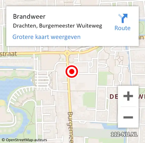 Locatie op kaart van de 112 melding: Brandweer Drachten, Burgemeester Wuiteweg op 2 januari 2023 15:49